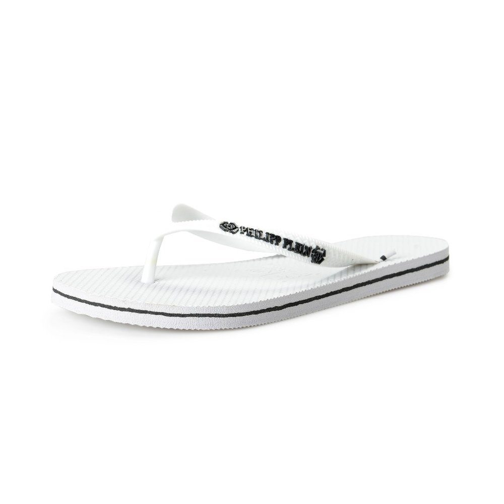 Philipp Plein White/White Rubber Logo Print Flip Flops Shoes